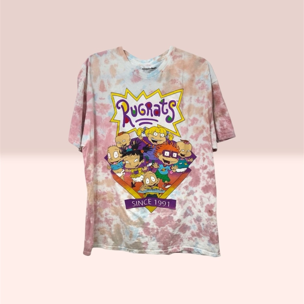 Nickelodeon Rugrats Front Print Pink Blue Tied-Dye Short Sleeve T-shirt Size: L